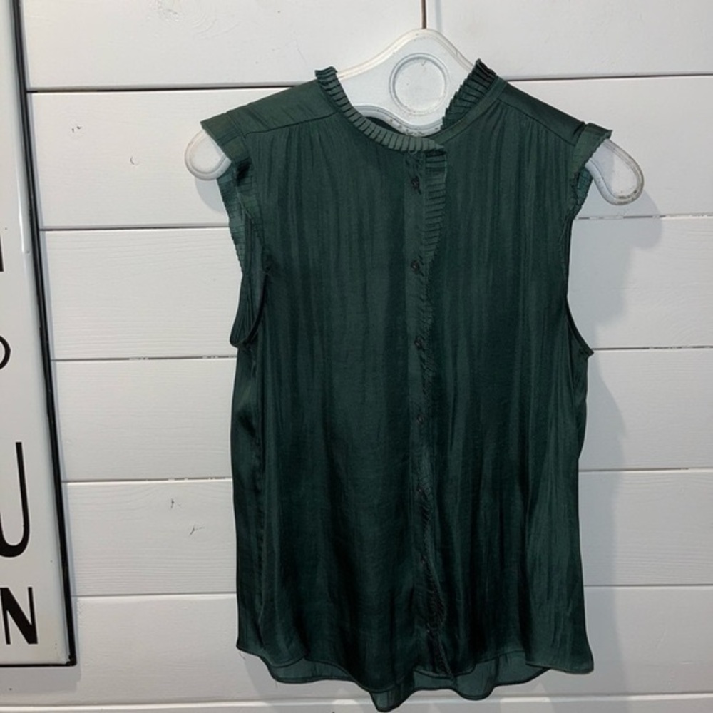 Banana republic  pleated blouse in green satin, size small.